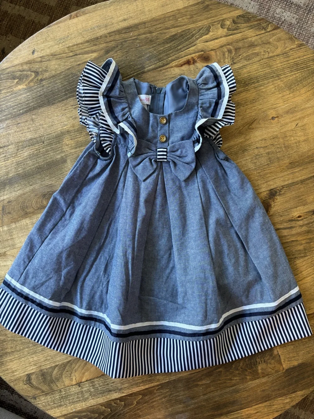 Bonnie Baby Flutter Sleeve Chambray Nautical Dress